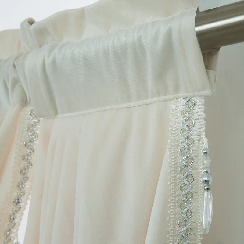 rideau élégant rose clair gris soie opacité fenêtre tulle inclusion franges