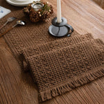 chemin table marron clair maille fine franges rustique 100% lin solide opacité maison decoration