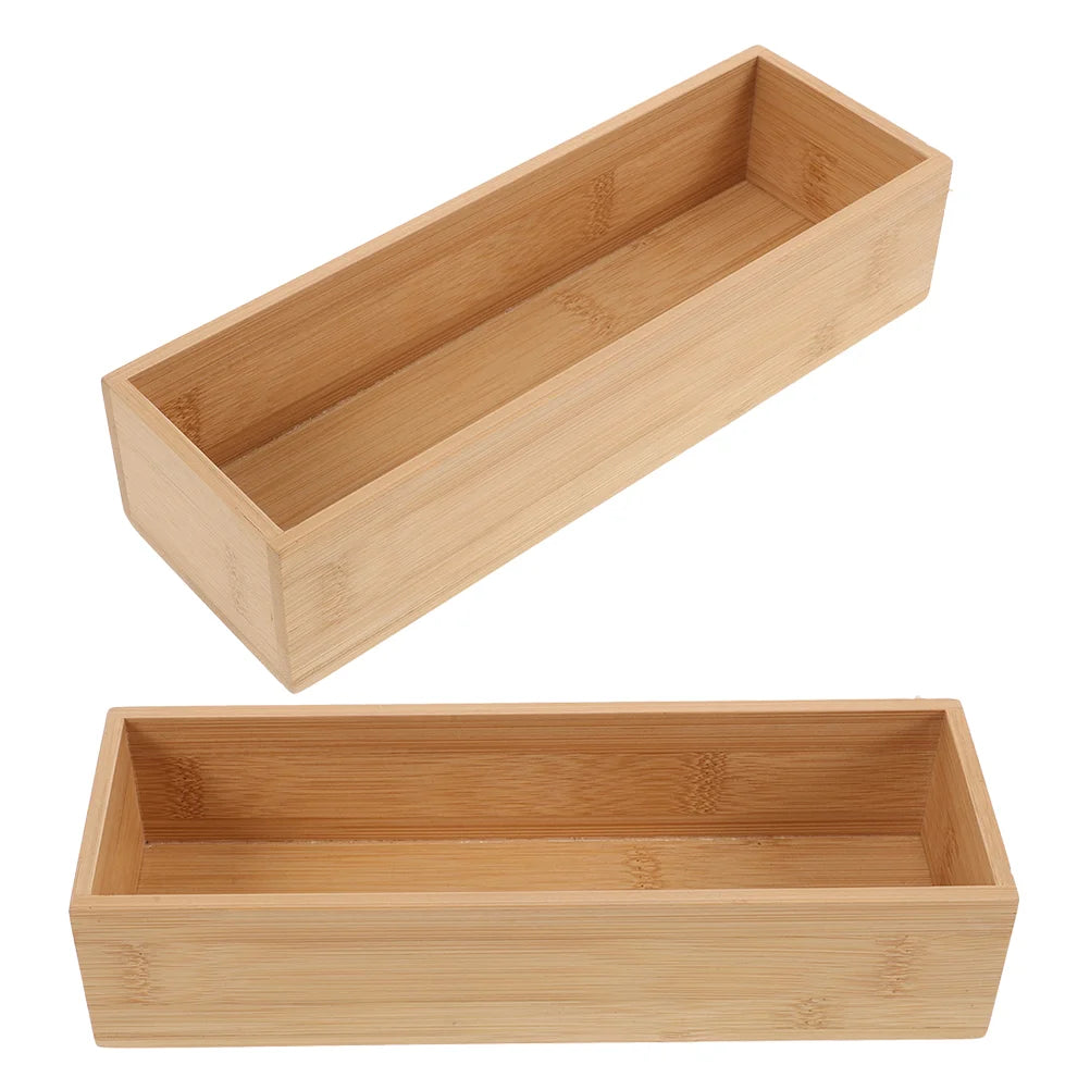 Boîte de rangement bambou pour couverts et accessoires de bureau