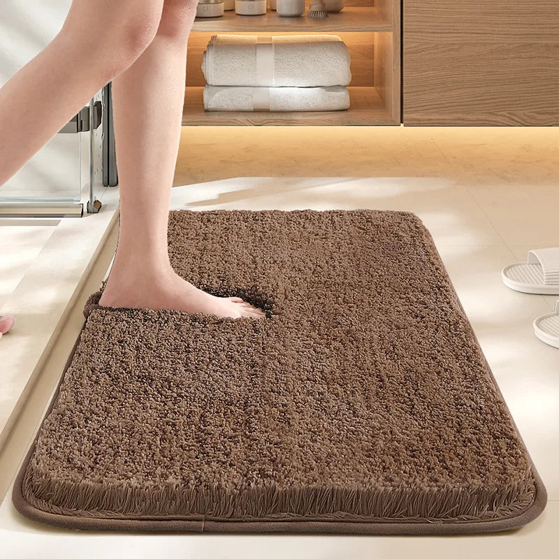 tapis bain antidérapant lavable machine couleur unie polyester marron gris blanc moderne