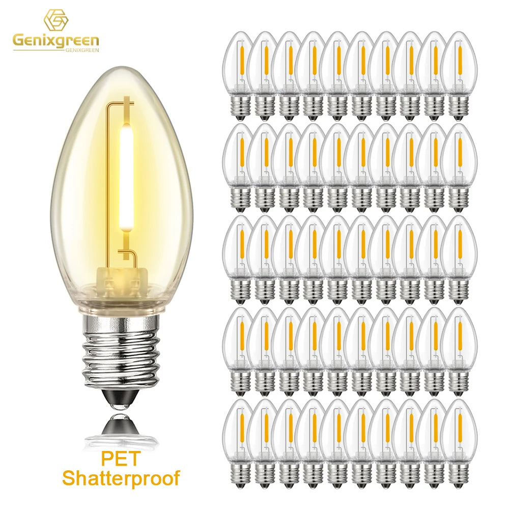 ampoules led transparentes filaments blancs base e12 vintage 2200k 60lm 20000h jardin decoration