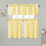 rideau jaune carreaux opacité classique anneaux métalliques fenêtre cuisine moderne polyester