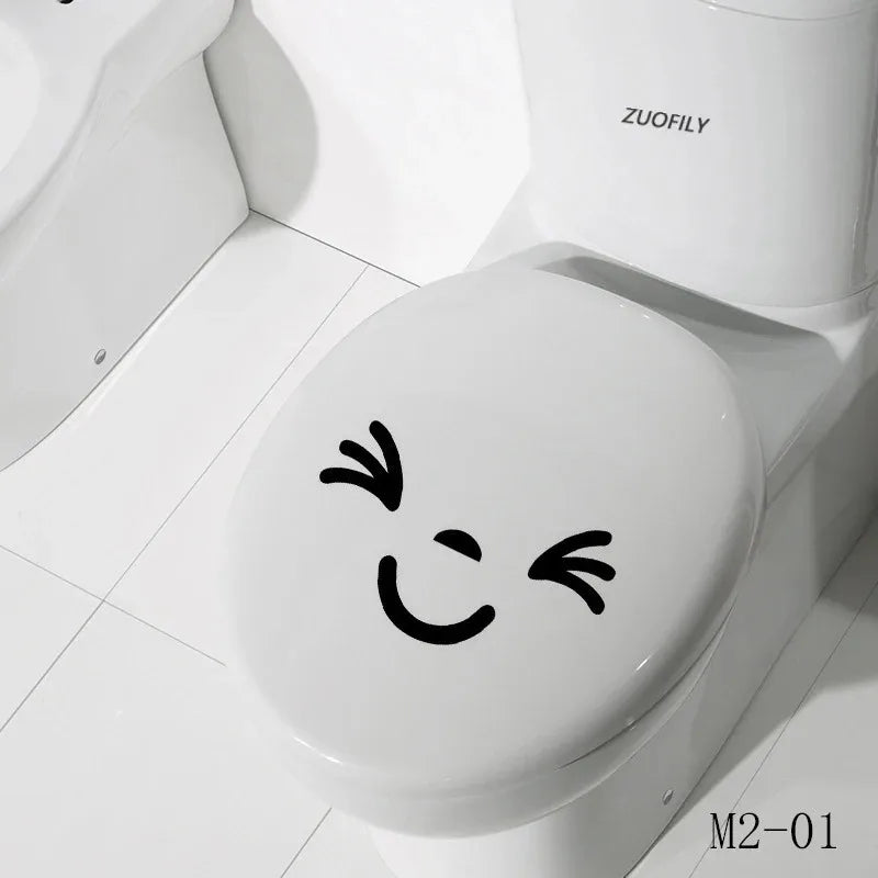 sticker autocollant visage souriant dessin animé noir salle bains décoration murale étanche pvc