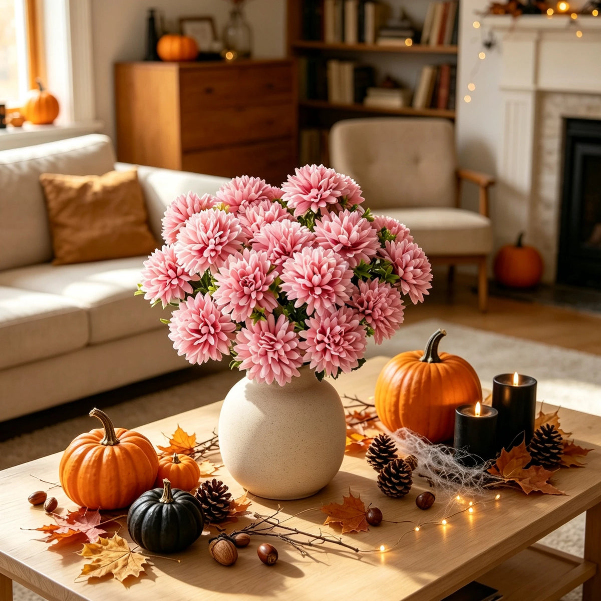 décoration intérieure bouquet fleurs artificielles soie mariage automne anniversaire moderne orange jaune rouge
