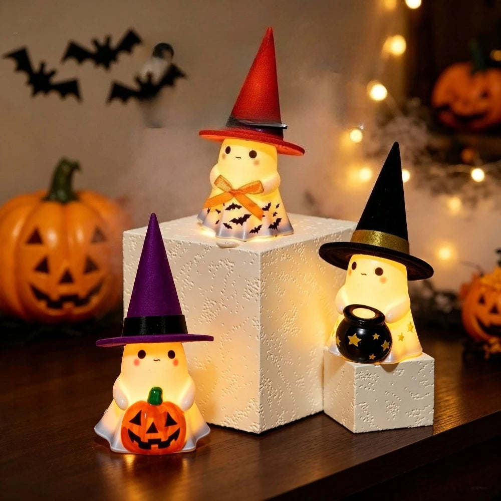 décoration halloween fantôme led citrouille chapeau sorcière nuit mignon ornement table figurine