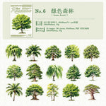 sticker illustration arbres divers couleurs feuillage adhésif album photo créatif vert rose blanc