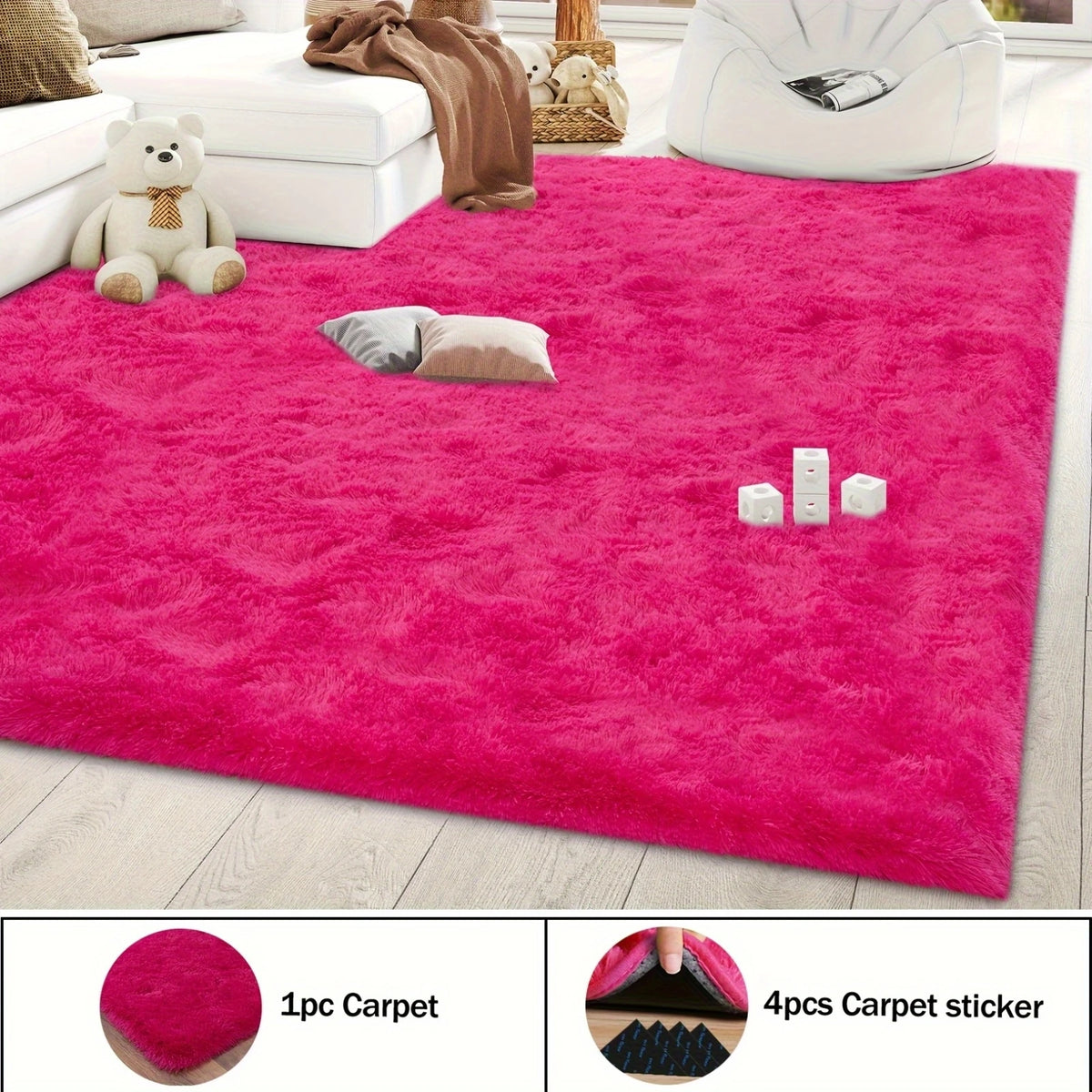 tapis rose vif moderne doux fourré salon chambre autocollants adhésifs large dimensionnels