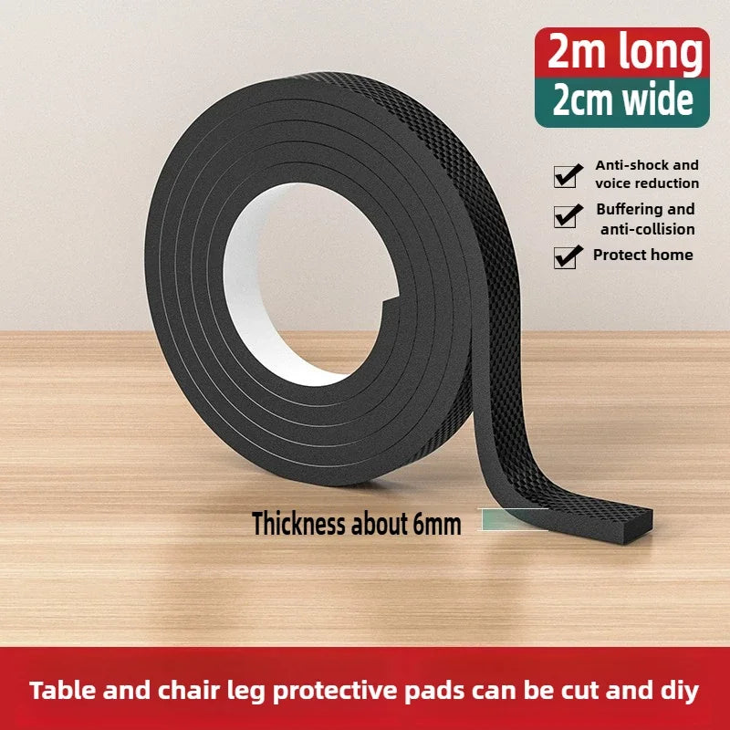 Protection meubles antidérapante adhésive noire caoutchouc pratique 6mm large 2cm 4cm 6cm