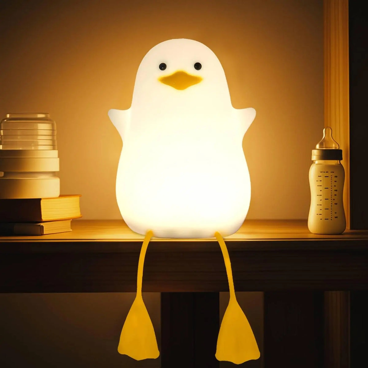 lampe chevet oiseau blanc jaune silicone souple enfant rechargeable usb tactile