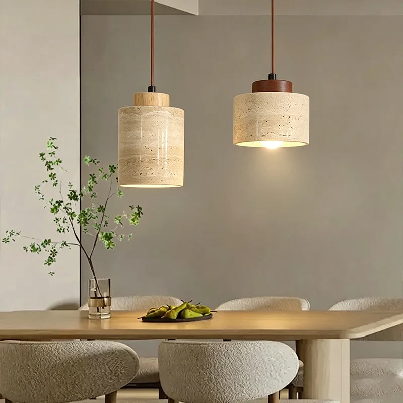 lampe suspendue pierre naturelle texture bois moderne élégante câble ajustable chambre salon étude