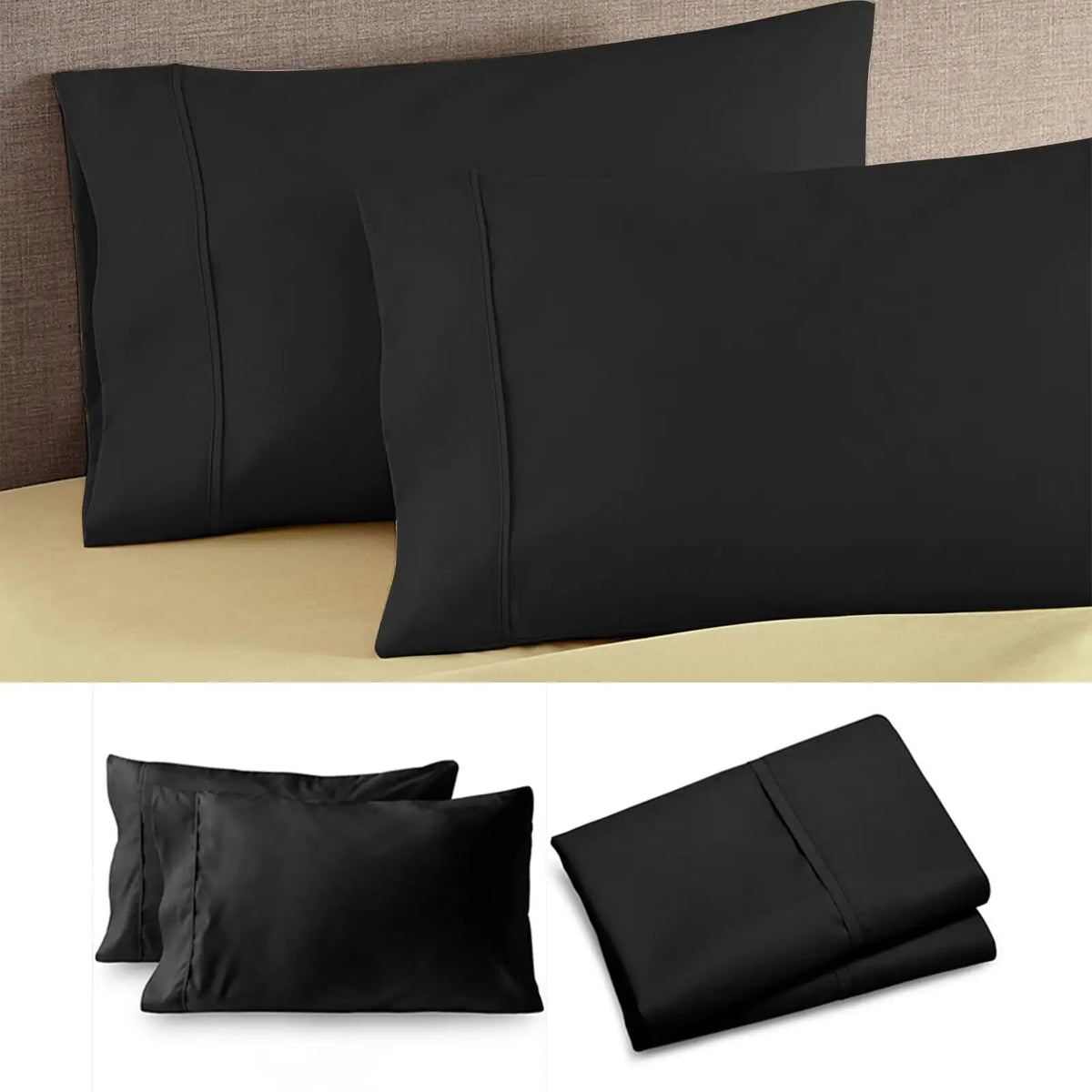 taies d'oreiller microfibre coton polyester beige gris noir bleu rouge blanc enveloppe simple literie