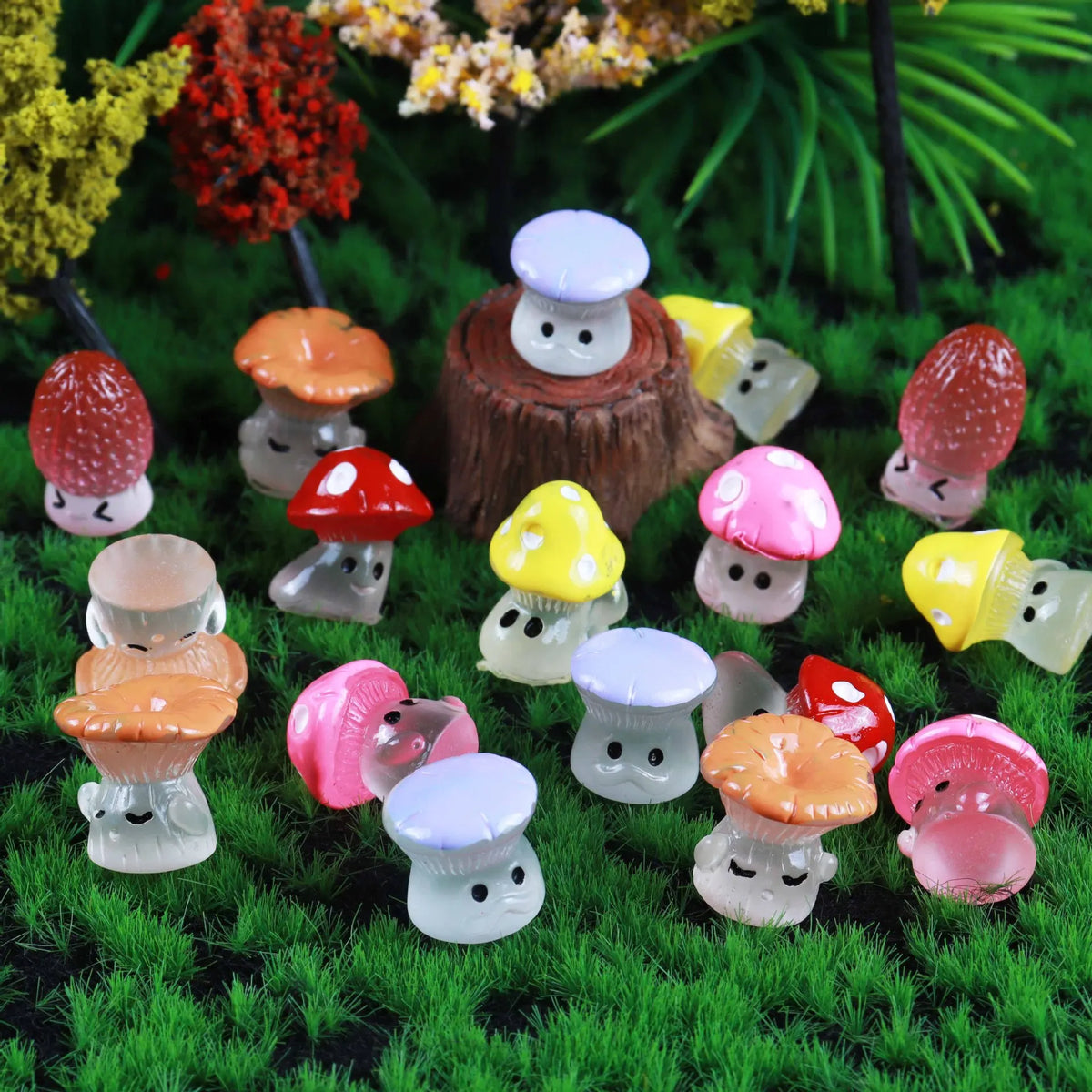mini champignons décoratifs résine colorés jardin féerique décoration maison intérieure