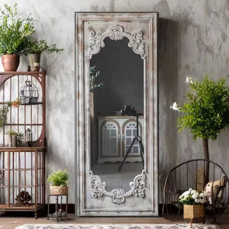 miroir vintage blanc décoration florale shabby chic bois opaque grand chambre erotique