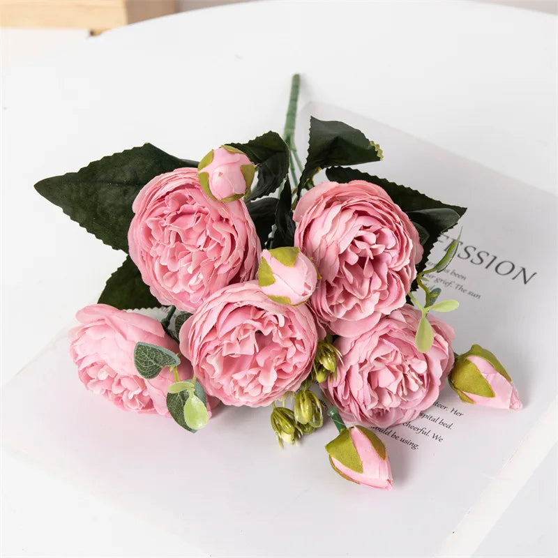 bouquet artificiel pivoines blanc rose intérieur mariage décoration vase romantique classique anniversaire événement