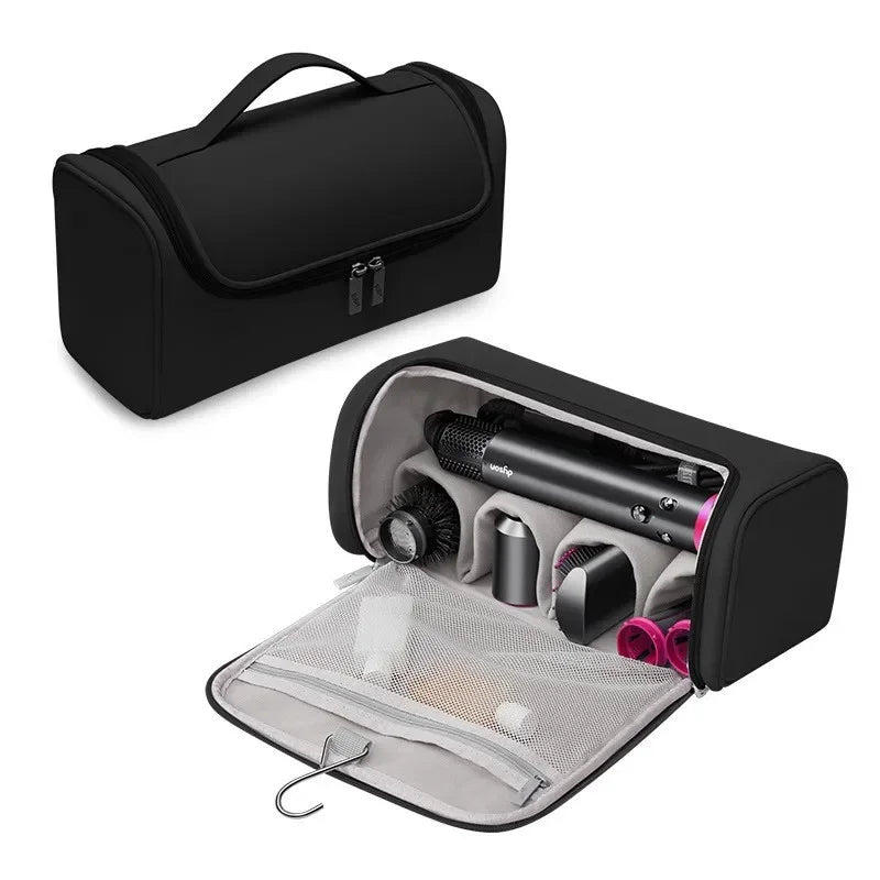 Sac rangement coiffure noir rose gris moderne pratique poignée amovible diffuseur concentrator peigne brosse
