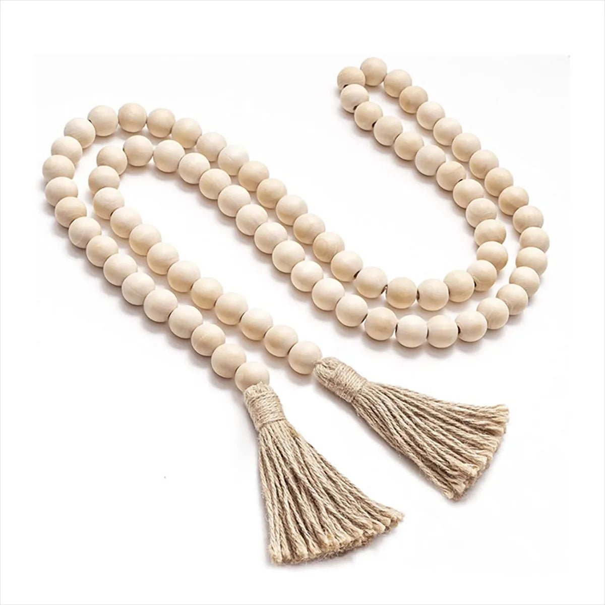 bracelet boho chic bois blanc franges coton beige