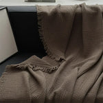 plaid coton marron texture gaufrée franges voyage printemps automne minimaliste portable chambre coucher