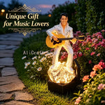 statue elvis presley guitare résine lumière solaire décoration extérieure égyptienne paillettes base rocheuse éléments