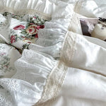 ensemble literie floral romantique blanc rose vert dentelle volants pièces