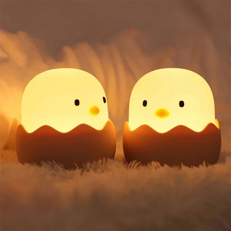 veilleuse nuit lampe oeuf coquille poussin mignon couleur beige jaune marron led rechargeable chambre