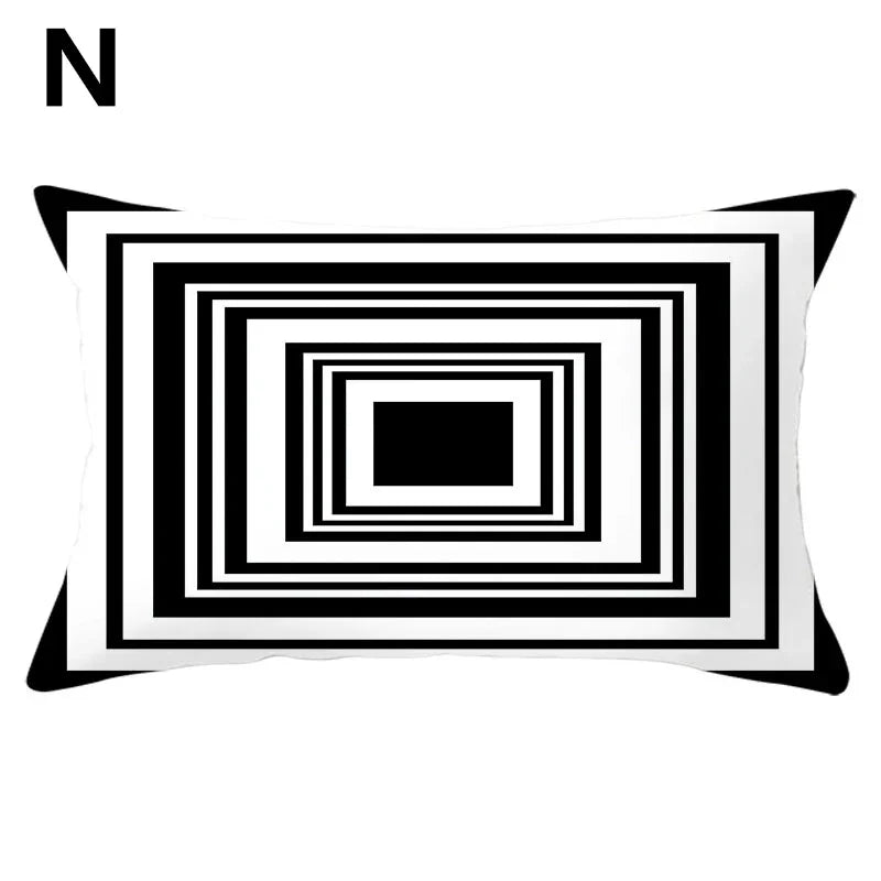 coussins géométriques motifs mandalas modernes polyester noir blanc minimaliste 30x50cm