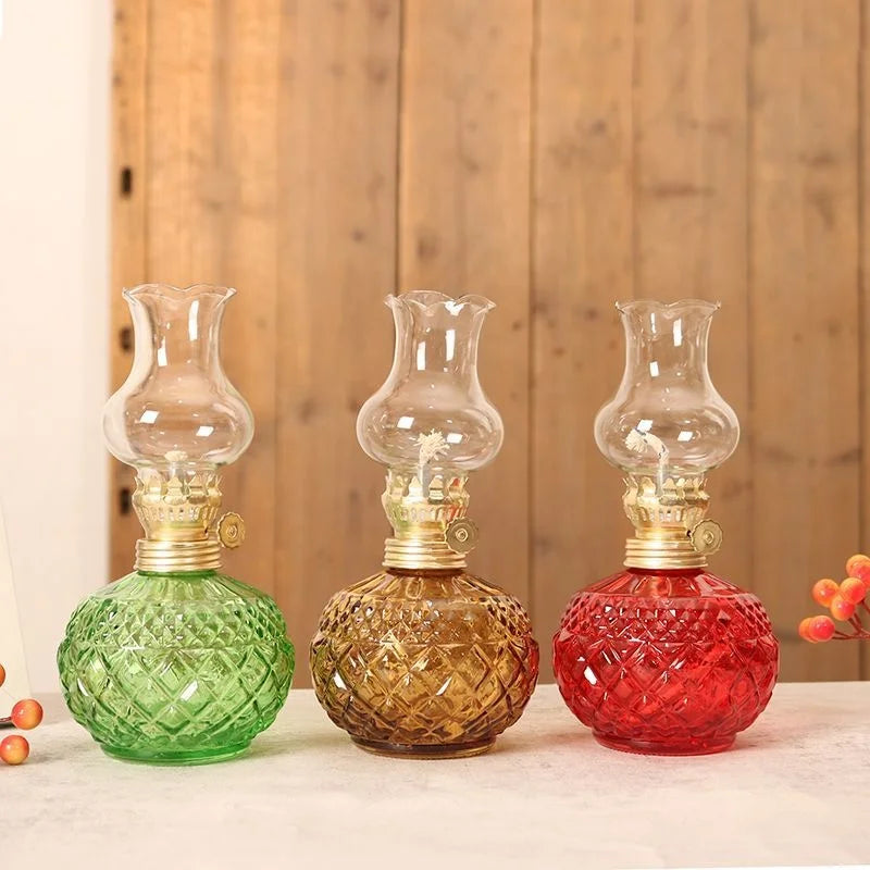 lampe huile vintage verre diamant couleur verte marron rouge bleu occasion mariage noël anniversaire