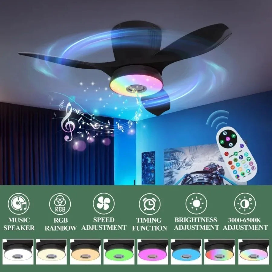 ventilateur lumière rgb télécommande moderne blanc noir led