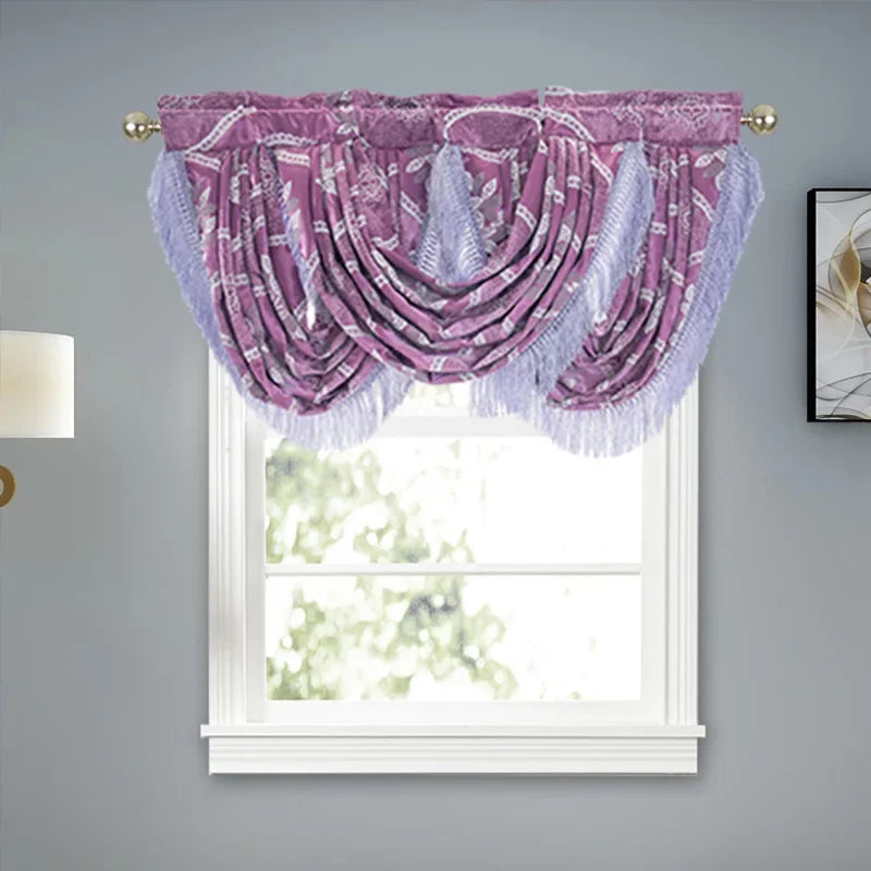 rideau fenêtre jacquard floral velours semi transparent élégant franges décoratives tringle rideau