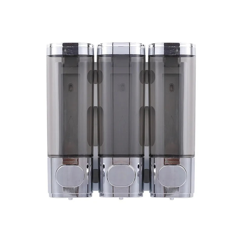 distributeur savon noir transparent moderne fixation murale bouton déclenchement lisse minimaliste