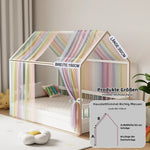 rideau arc ciel enfant lit cabane rayures horizontales multicolore moderne oreillers coussins tapis