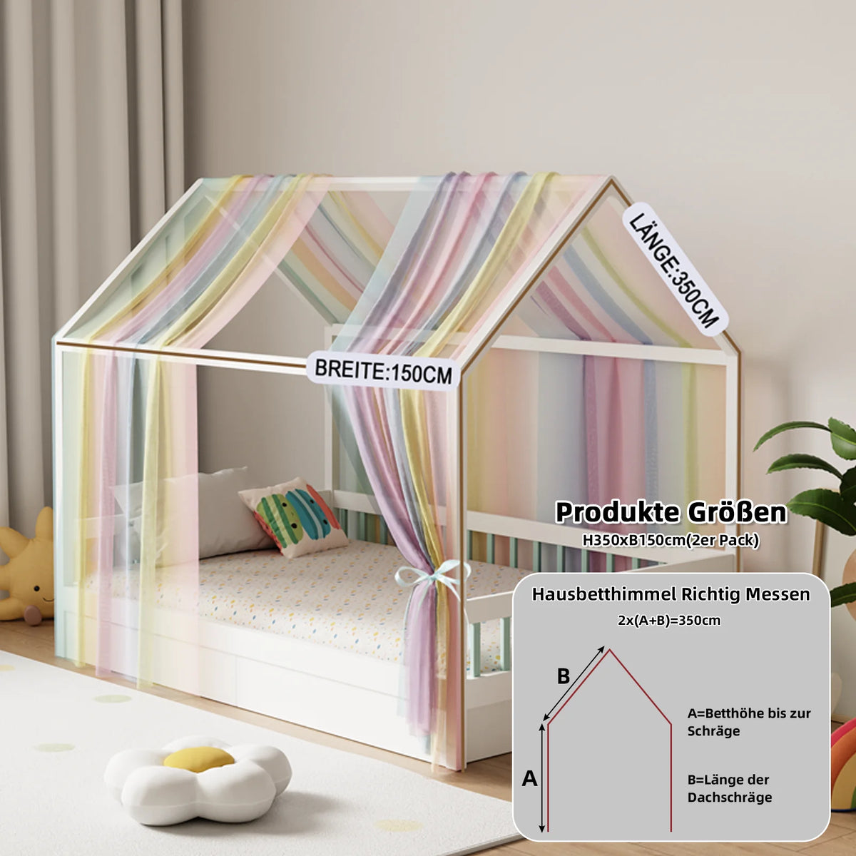 rideau arc ciel enfant lit cabane rayures horizontales multicolore moderne oreillers coussins tapis