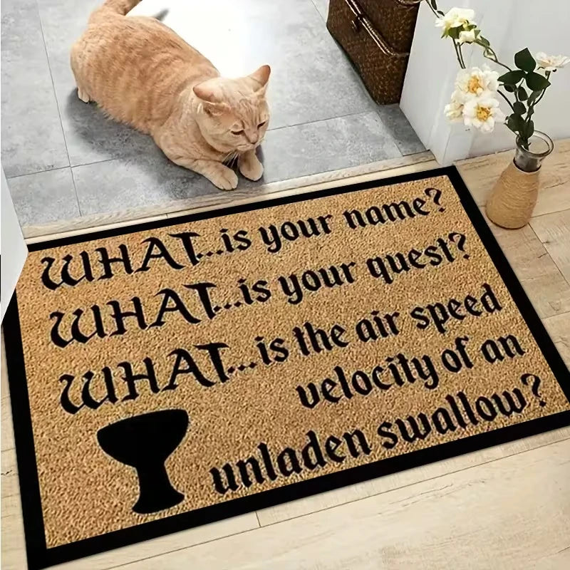 tapis paillasson marron noir blanc humour monty python questions swallow