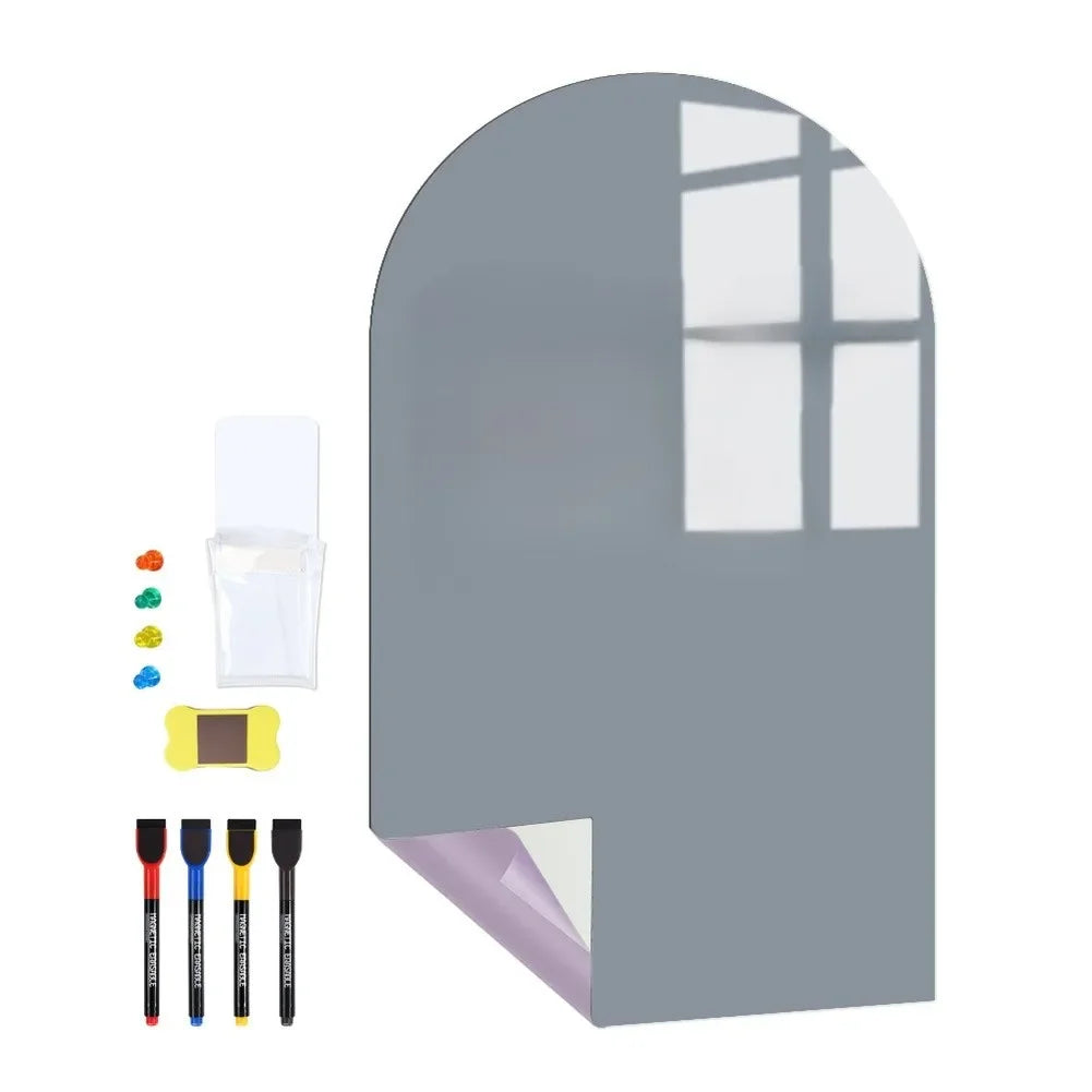 tableau blanc effaçable arche enfants motif scolaire feutres couleurs moderne adhésif gris rose vert