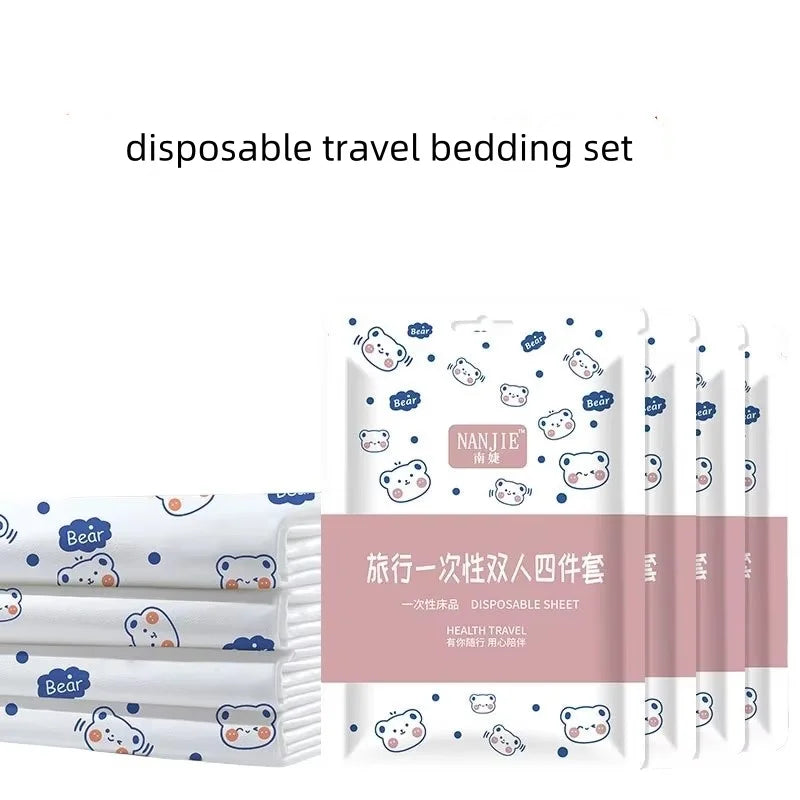 lit voyage ensemble draps non tissé motifs ours nuages blanc bleu orange portable