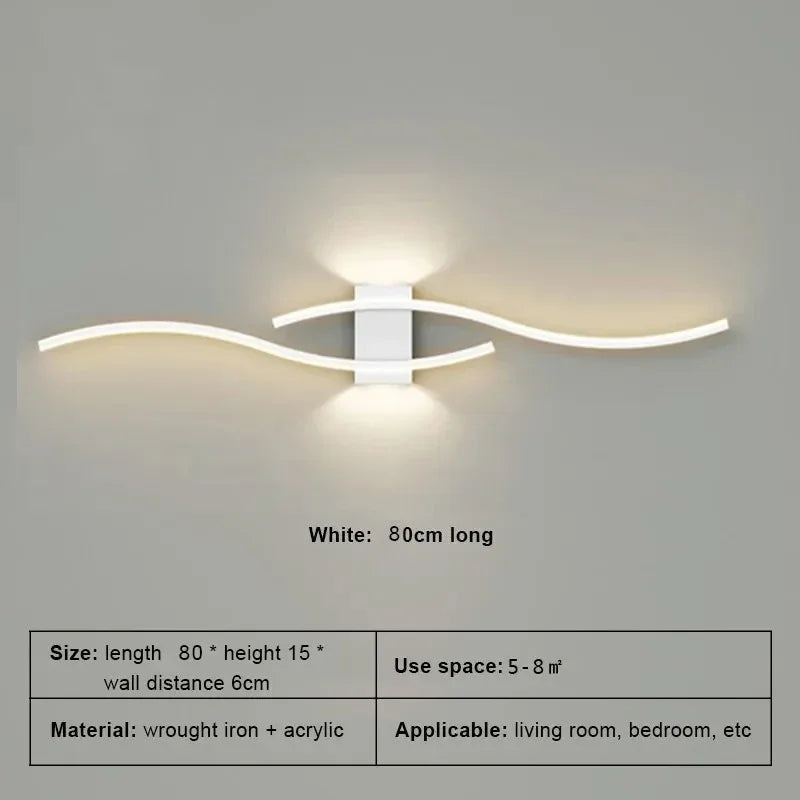 applique murale led moderne 60 80cm noir doré blanc ondulée télécommande chambre salon cuisine