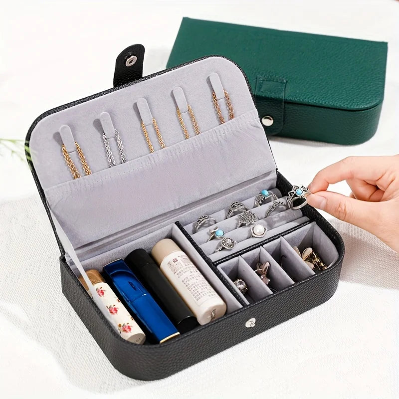 boîte bijoux simili cuir noir vert moderne organisation bijoux colliers bagues boucles doreilles cadeau