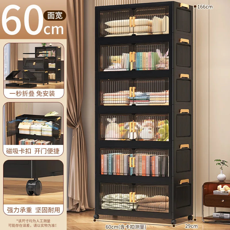 meuble rangement noir grille transparente moderne roulettes pliable grande capacité