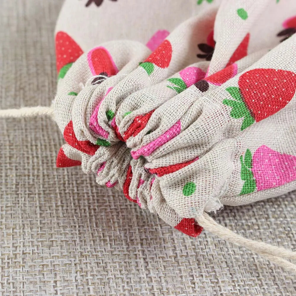 sac rangement coton rose flammes fraises vintage doux portefeuille voyage