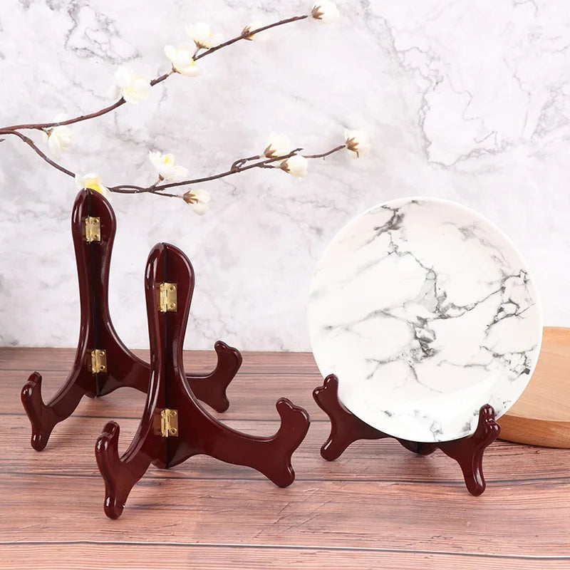 présentoir bois articulé support assiettes horloges décoration murale rangement cuisine marron blanc motifs marbrés