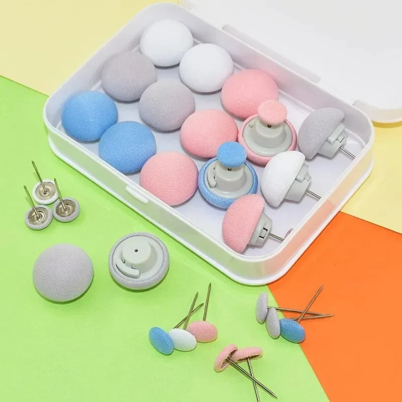 boutons lit tissu coton fin modernes rose bleu gris clair boîte rangement instructions pack