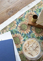chemin table fleurs tournesols vert jaune coton polyester classique maison cuisine dcoration