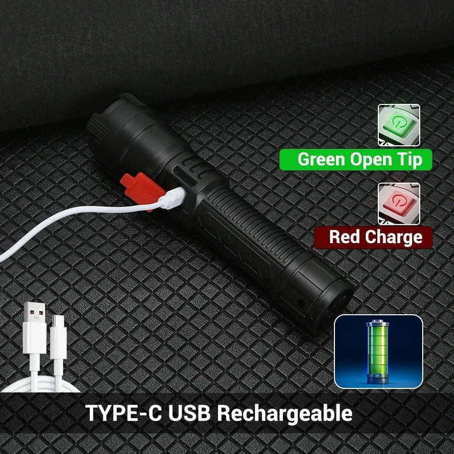 torche tactique rechargeable led 2000lm ipx4 moderne noire texturée camping