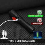 lampe torche rechargeable led puissante 2000lm noir texturé moderne camping randonnée auto défense