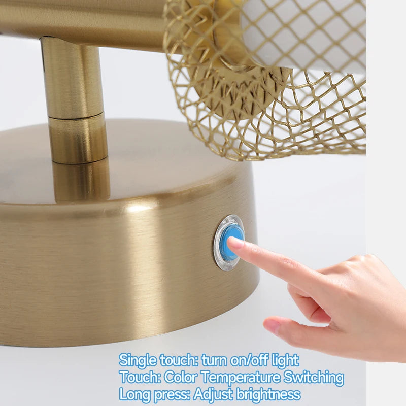 lampe murale rechargeable or noir maille métallique moderne interrupteur tactile câble usb télécommande 66cm