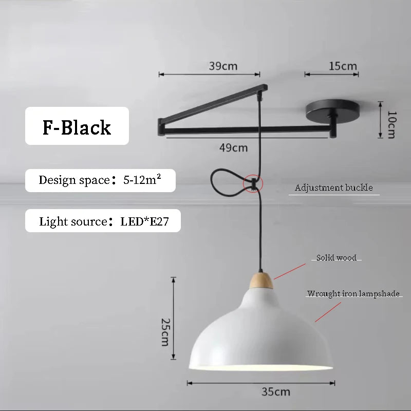 lampe suspendue moderne blanc noir flux lumineux led interrupteur bouton decoration chambre coucher