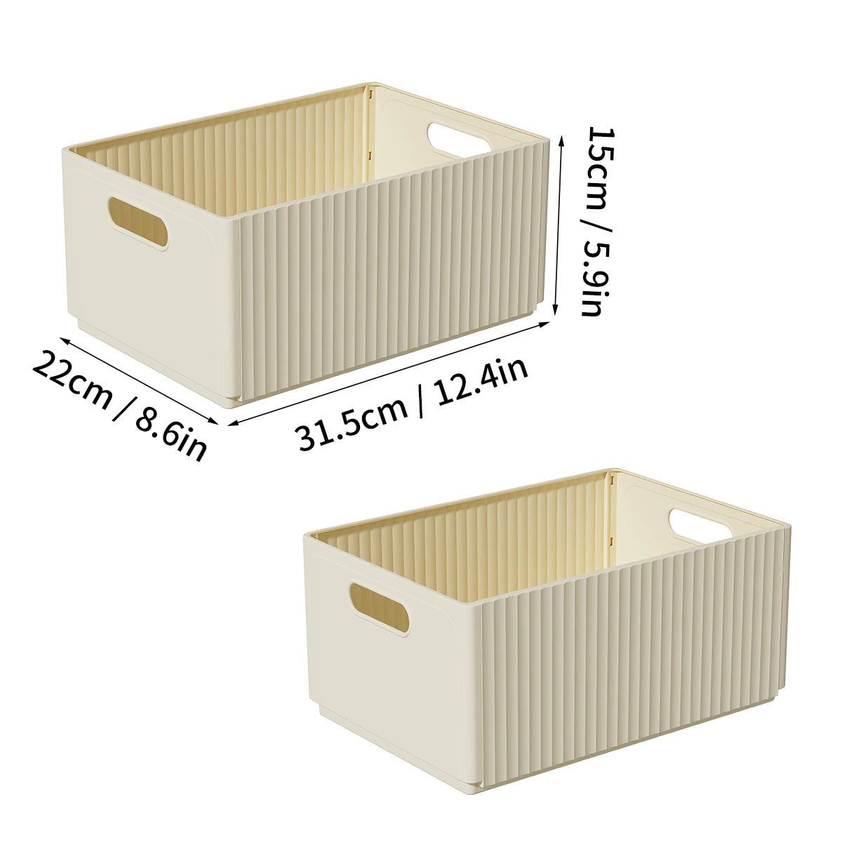 boîtes rangement pliables plastique moderne beige poignées boucles ridées stockage multifonctionnel