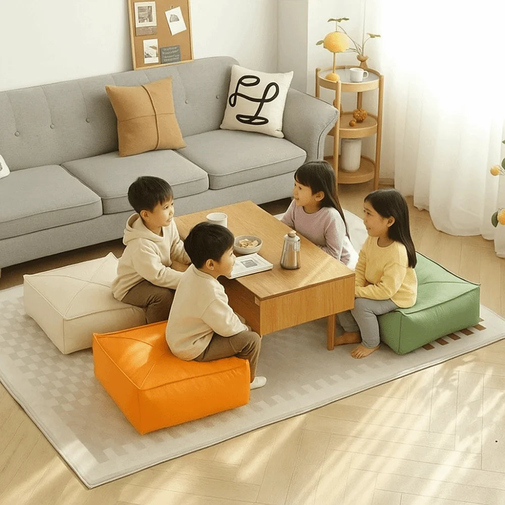 pouf carré moderne simili cuir beige orange vert mousse pe doux anti décubitus minimaliste