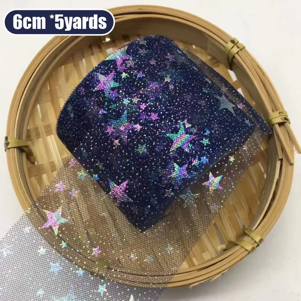 ruban tulle étoiles holographiques violet rose bleu clair noir blanc clips