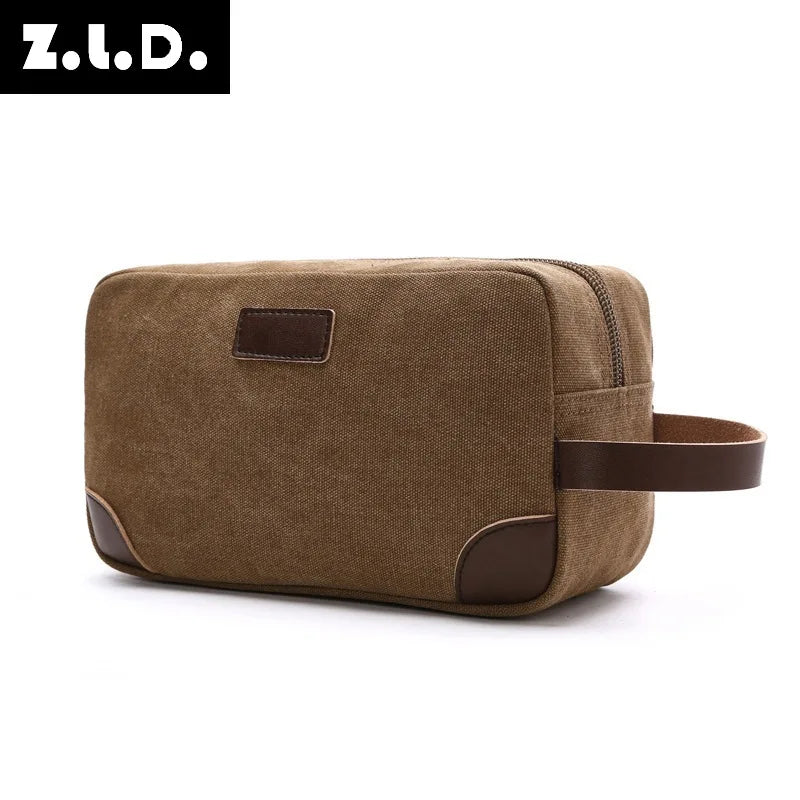 sac cosmétiques toile polyester bleu marine marron gris vintage décontracté imperméable fermeture éclair poignée