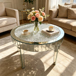 table basse ronde moderne transparente motifs cristal argentée chic salon chambre